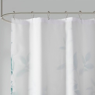 Seafoam Botanical Floral Print Fabric Shower Curtain