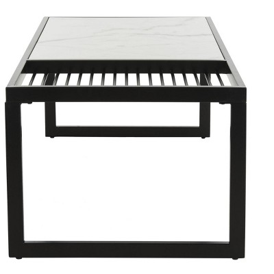 Modern Rectangular Black and White Marble Wood Cocktail Table