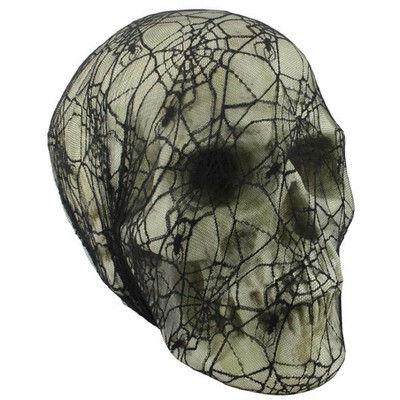 Allstate Floral 15.5" Black and White Spooky Spider Web Lace Skull Halloween Decoration