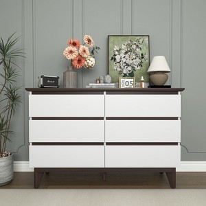 TIRAMISUBEST 51" Rattan Dresser with Drawers, 6 Drawer Dresser for Bedroom, Clothes Storage Cabinet for Bedroom, Metal Handle&Wood Legs for - 1 of 4