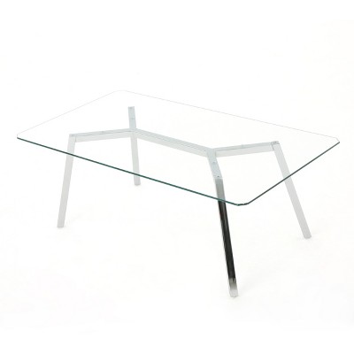 GDFStudio Arbutus Modern Glam Glass Top Dining Table, Clear/Chrome
