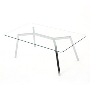 GDFStudio Arbutus Modern Glam Glass Top Dining Table, Clear/Chrome - 1 of 4