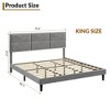 King Upholstered Bed Frame with Headboard, Grey Velvet Platform with Wood Slats, No Box Spring Needed, Noise-Free - 3 of 4