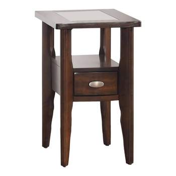 HOMES: Inside + Out 14" Stardrift Transitional 1 Drawer Side Table with Shelf and Glass Top Dark Walnut