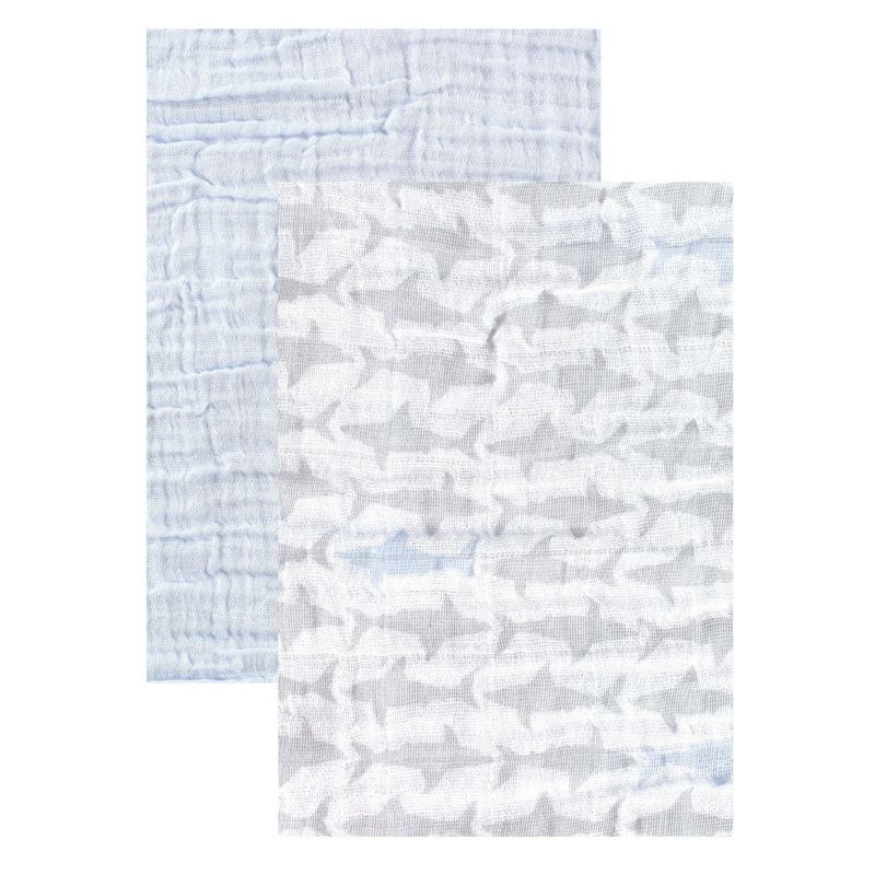 Yoga Sprout Baby Boy Cotton Muslin Swaddle Blankets, Shark, One Size, 1 of 2