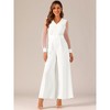 Allegra K Women's Elegant V Neck Mesh Long Sleeve Loose Wide Leg Party Jumpsuits - 3 of 4