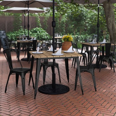 Declan 36" Square Brown Poly Resin Top Black Steel Base Dining Table