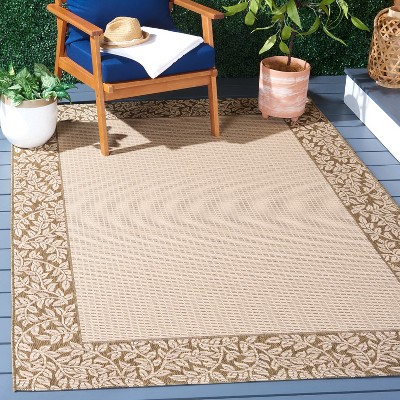 Natural Brown Floral Motif Indoor/Outdoor Area Rug