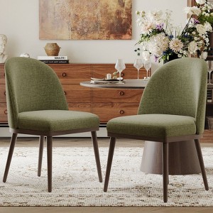 Set of 2 Large Upholstered Dining Chairs with High Back and Wood Legs, Deep Seat Fabric Kitchen Side Chairs for Dining Room - 1 of 4