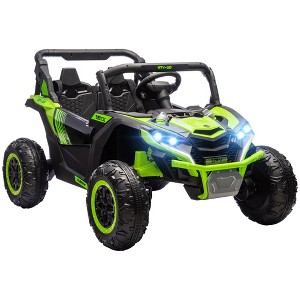 Qaba 24V 7AH Ride on Car, 2 Seater 4 MPH Ride on UTV Battery Powered Toy Car with 4 Shock Absorbers, Music, Horn, LED Lights for 3-8 Years, Green - 1 of 4