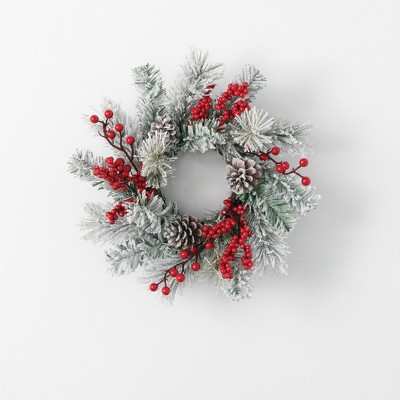 Sullivans Artificial Pine and Berry Wreath 16"H Green