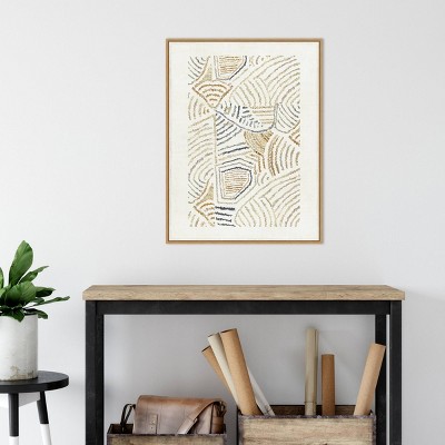 Dreamy Geo II Abstract Canvas Wall Art with Light Brown Frame