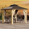 10x10 Ft Hardtop Gazebo with Netting and Curtains, Wood Gazebo Heavy Duty Double Roof for Patio, Backyard - 2 of 4