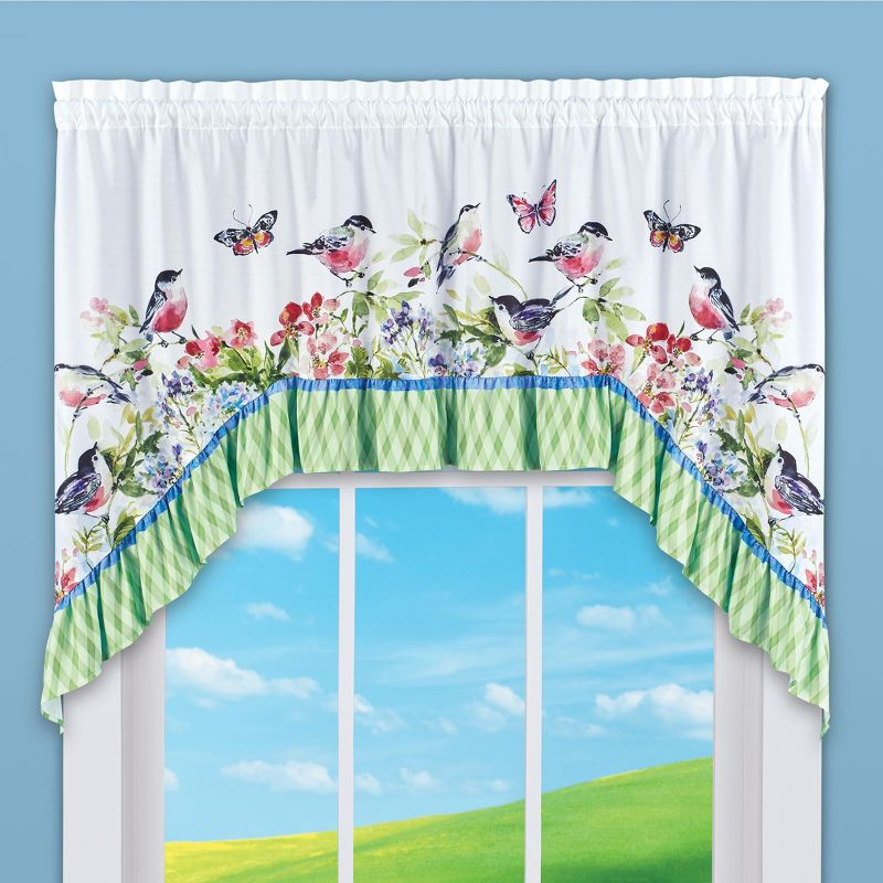 Collections Etc Colorful Bird Garden Printed Kitchen Curtains, 2 of 3