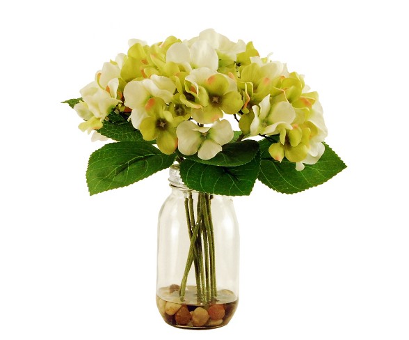 Artificial Hydrangea Arrangement - White/Yellow - 1ft - LCG Florals