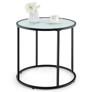Tangkula Glass End Table 20" Round Side Table w/ Metal Frame & Faux Marble Glass Top - 1 of 4