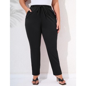 Womens Plus Size Stretchy Work Pants Elastic Waist Business Casual Pants with Pockets Tapered Dress Pants - 1 of 4
