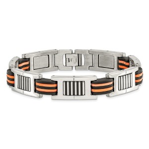 Chisel Stainless Steel Polished with Black and Orange Rubber 8.5" Link Bracelet - 1 of 4