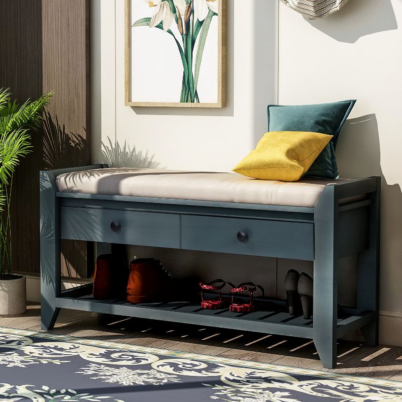 Entryway Storage Bench with Cushioned Seat, Shoe Rack and Drawers-ModernLuxe, 1 of 9