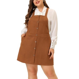 Agnes Orinda Women Plus Size Casual Overall Dress Strap Button Front Suspender Skirt - 1 of 4