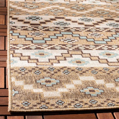 Cream and Brown Floral Synthetic Round Washable Rug