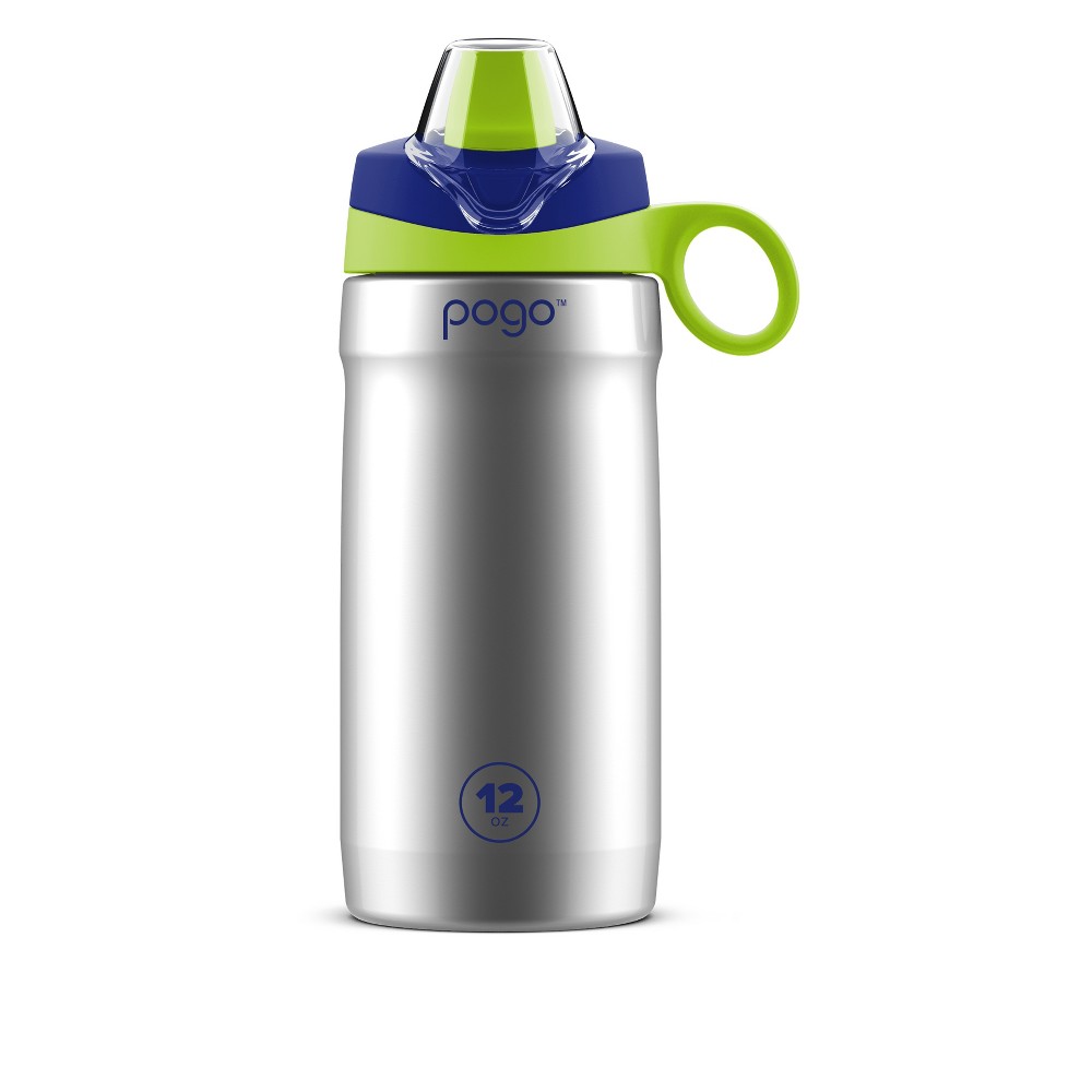 Pogo 12oz Vacuum Insulated Stainless Steel Kids' Water Bottle - Silver/Blue