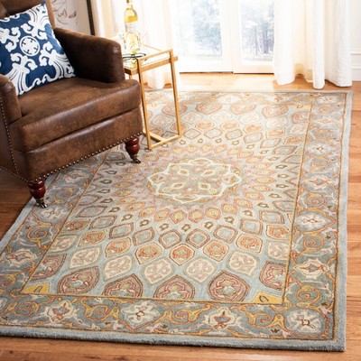 Elegant Blue-Grey Hand-Tufted Wool Square Area Rug