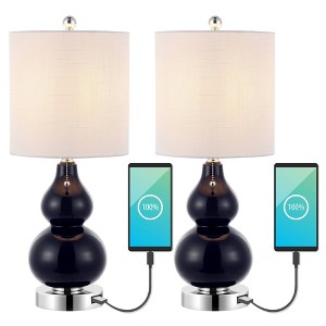(Set of 2) 22" Cora Classic Vintage Glass LED Table Lamp with USB Charging Port (Includes LED Light Bulb) - JONATHAN Y - 1 of 4