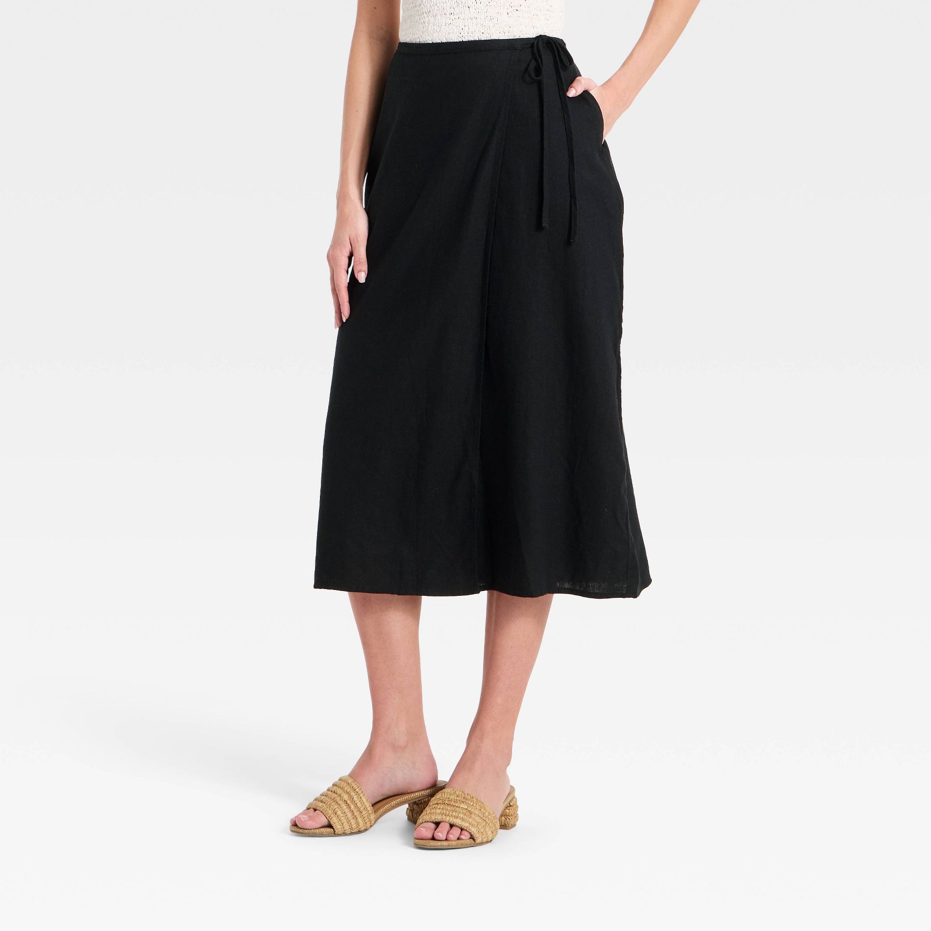 Women's Linen Midi Wrap Skirt - A New Day™