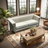 SKRAN sofa modern cream velvet sofa with gold accents  sleek channel-tufted upholstery, 3-seat couch for living room and office decor - 2 of 4