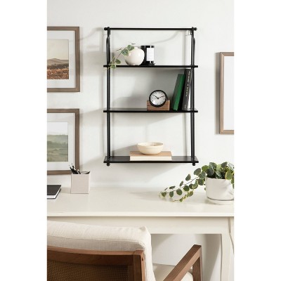 Walters 32'' Modern Black Wood and Metal 3-Tier Wall Shelf