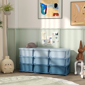 Racxily 3/4 Tier Kids Storage Unit, 3/6/9 Drawer Chest Toy Organizer Plastic Bins for Kids Bedroom Nursery Kindergarten - 1 of 4
