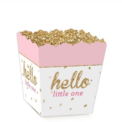 Big Dot of Happiness Hello Little One - Pink and Gold - Party Mini Favor Boxes - Girl Baby Shower Treat Candy Boxes - Set of 12