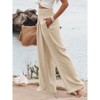 Women Summer High Waisted Cotton Linen Palazzo Pants Wide Leg Long Lounge Pant Trousers with Pocket - 2 of 3