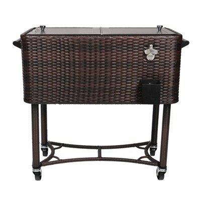 80qt Portable Rolling Patio Cooler Dark Wicker - Permasteel