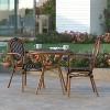 Emma & Oliver Colmar Indoor/Outdoor Bistro Style 31.5 in. Table with Black & White PE Rattan, Glass Top, and Two Chairs - Natural Frame - 3 of 4