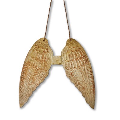 tag Angel Wings Metal Ornament - Champagne Iron Christmas Tree Decoration, 5.5" x 5.5", Easy Dust Clean