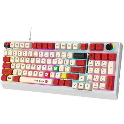 K98 Mechanical Keyboard, Red Axis Wired Double-Color Injection Sublimation Keycaps Gaming Peripheral (White)