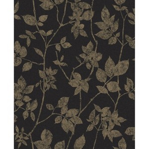 Luna Charcoal Black and Gold Leaves Trail Paste the Wall Wallpaper - 1 of 4