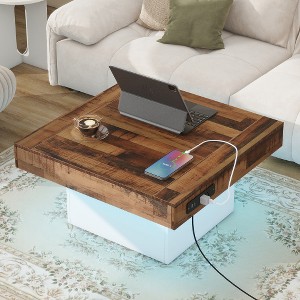 31.4" Coffee Table, Farmhouse Side Table With 2 USB Ports And Outlets, Coffee Table Sofa Table With LED Light, Spliced Wood Grain Center Table - 1 of 4