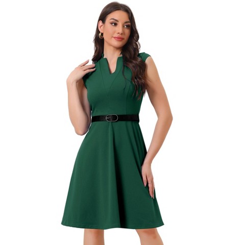 Женские платья INSPIRE CHIC Women's V Neck Wear to Work Sleeveless Flare Knee Length Dresses Medium Black