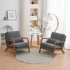 KTMBDW Accent Chair Wide Armrest Mid-Century Lounge Chair Linen Fabric Armchair with Lumbar Pillow & Oak Wood Frame for Living Room, Bedroom, Balcony - 2 of 4