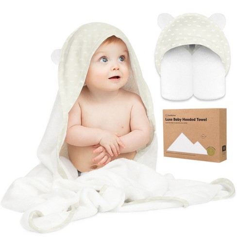 American Soft Linen Baby Hooded Bath Towel Set, 100% Cotton Soft Fluffy Baby Hooded Shower Towels