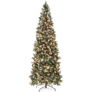 Pre-Lit Slim Xmas Tree with LED Lights, Pine Cones & Snow Flocking - Perfect for Home or Office Decor - 1 of 1
