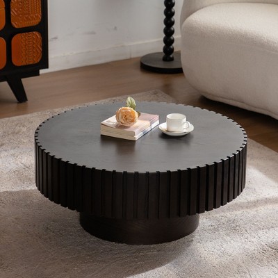 NicBex Modern Round Handcrafted Relief Coffee Table for Living Room,Wooden Tea Table with Sturdy Pedestal,Accent Center Table