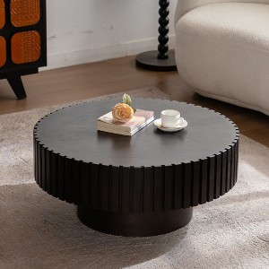 NicBex Modern Round Handcrafted Relief Coffee Table for Living Room,Wooden Tea Table with Sturdy Pedestal,Accent Center Table - 1 of 4