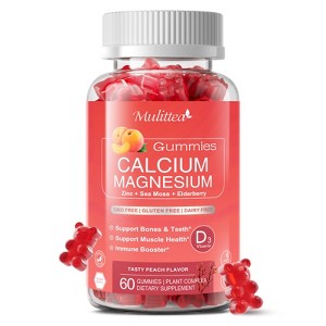 Mulittea Calcium Magnesium Zinc Gummies Supplement for Bone, Muscles & Sleep Support - 60 Gummies (Peach Flavor) - 1 of 4