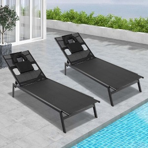 Costway Patio Tanning Lounge Chair 5-Position Outdoor Recliner with Face Hole Poolside - 1 of 4