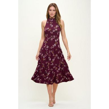 WEST K Women's Freja Sleeveless Mock Neck Tiered Midi Dress - Large - Burgundy  Floral : Target