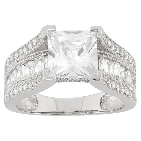 Bishilin Silver Plated 2Pcs Princess Cut Cubic Zirconia Wedding Ring Set For Women Size 11